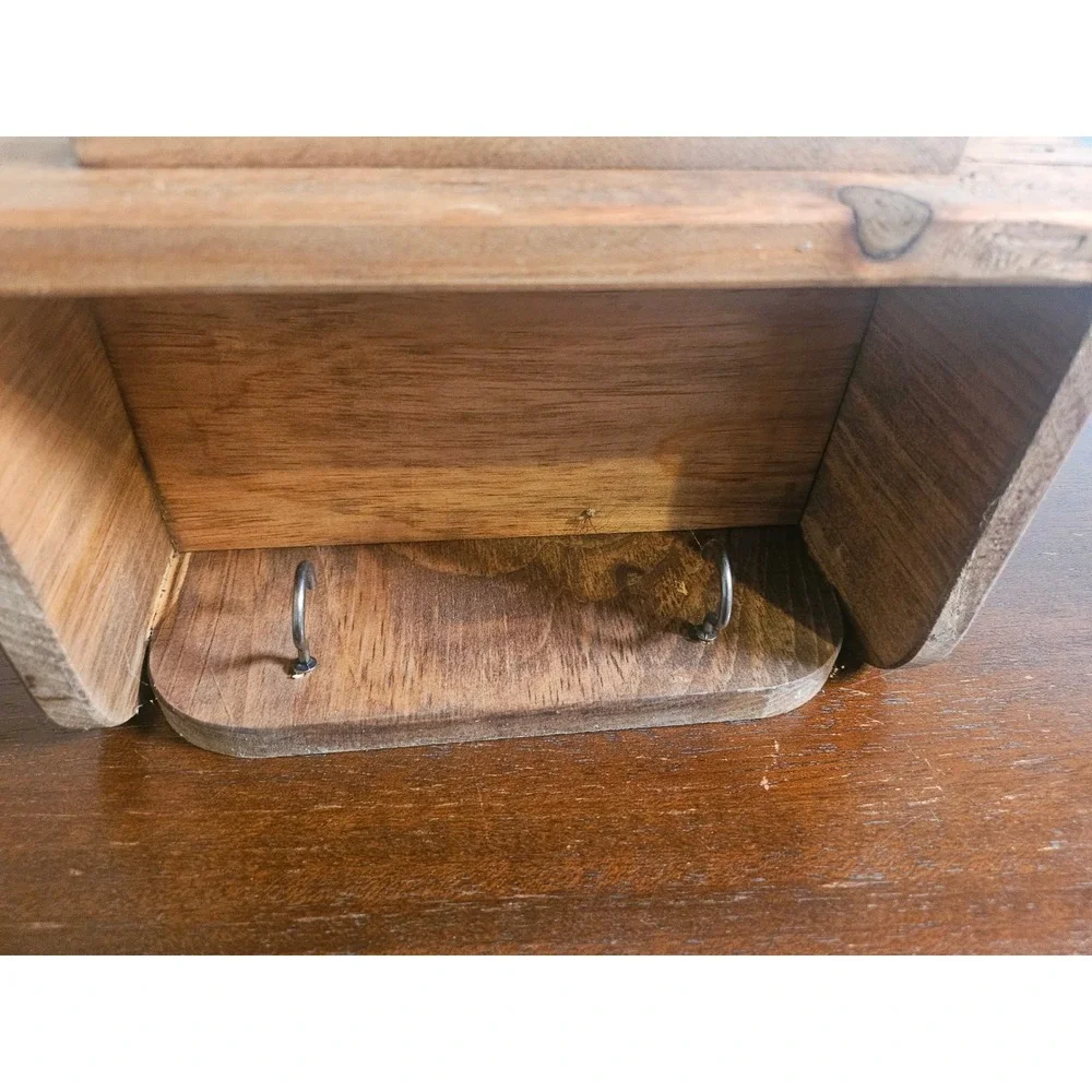 Vintage Wall Mounted Mail Key Holder Organizer Brown Rustic Wood Farmhouse
